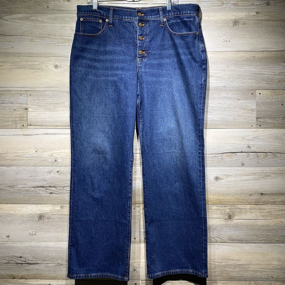 J Crew Jeans Full Length Wide Leg Button Fly Women’s 32 W37 L30 Blue High Rise